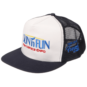 SUN 'n FUN Headwear White/Navy SUN 'n FUN White/Navy Five Panel High Profile Trucker Cap w/Turn Up The Fun for 51 Color Embroidery